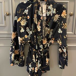 Mango Black Floral Robe size L NWT